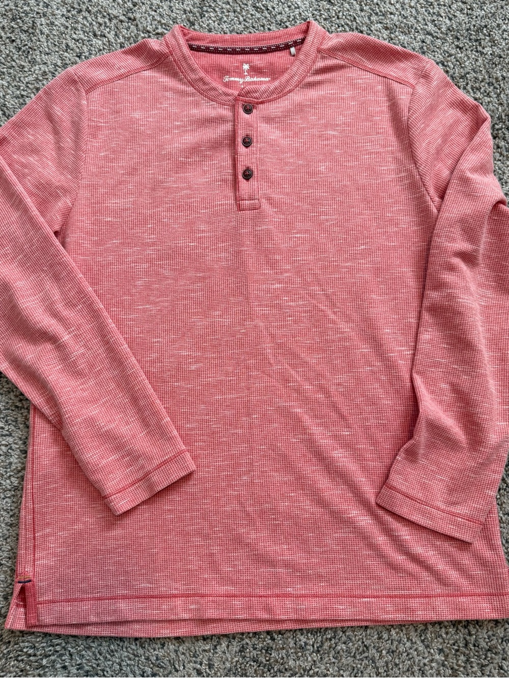 M Tommy Bahama T Tee Shirt Morro Beach Henley Slub Knit Ginger Red Medium Long